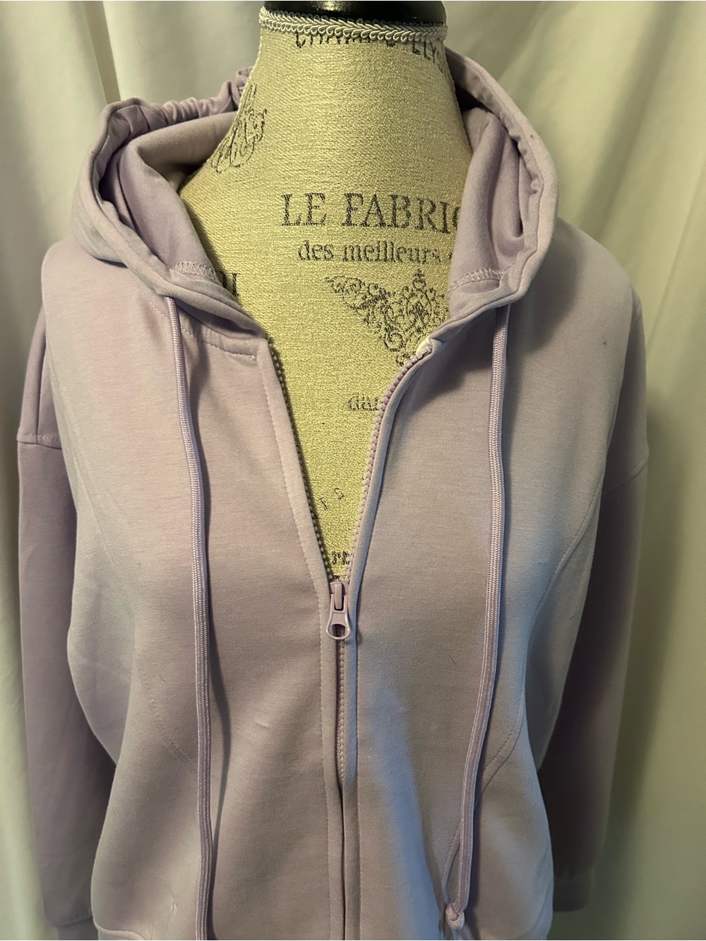Lavender Zip-Up Hoodie with Drawstring Hood
